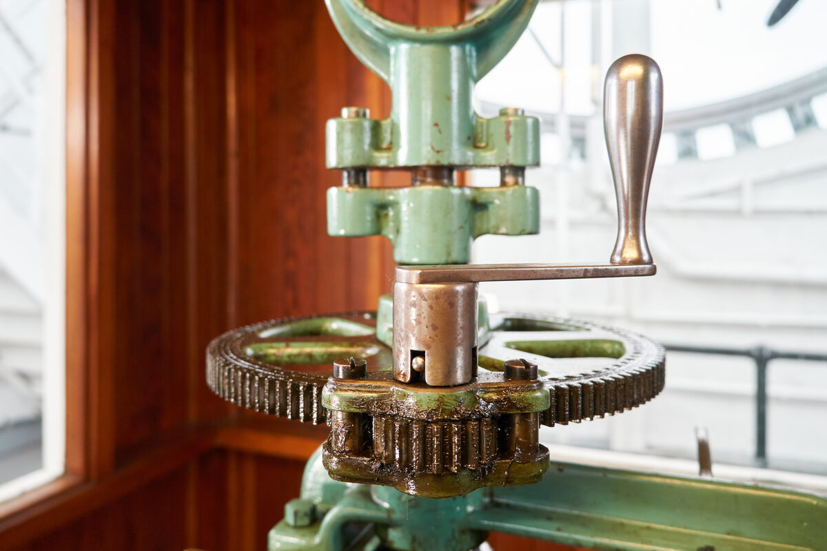 Brass winding gears of the original 1912 clock mechanism