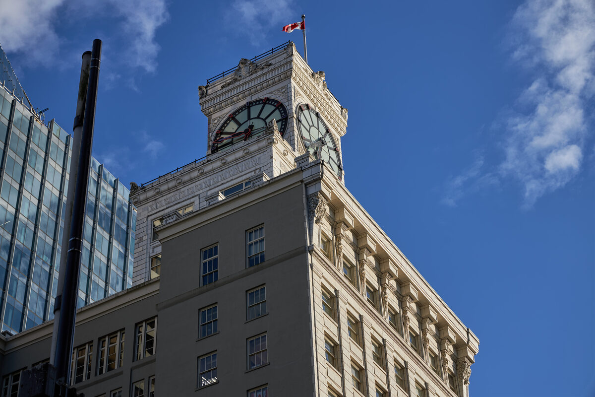Terracotta cornice and projecting detail on the clock tower
